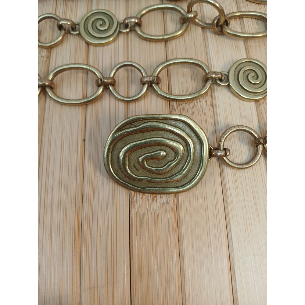 Vintage Gold Tone Spiral Chain Belt Large Swirl Buckle Oval Link Statement 48in